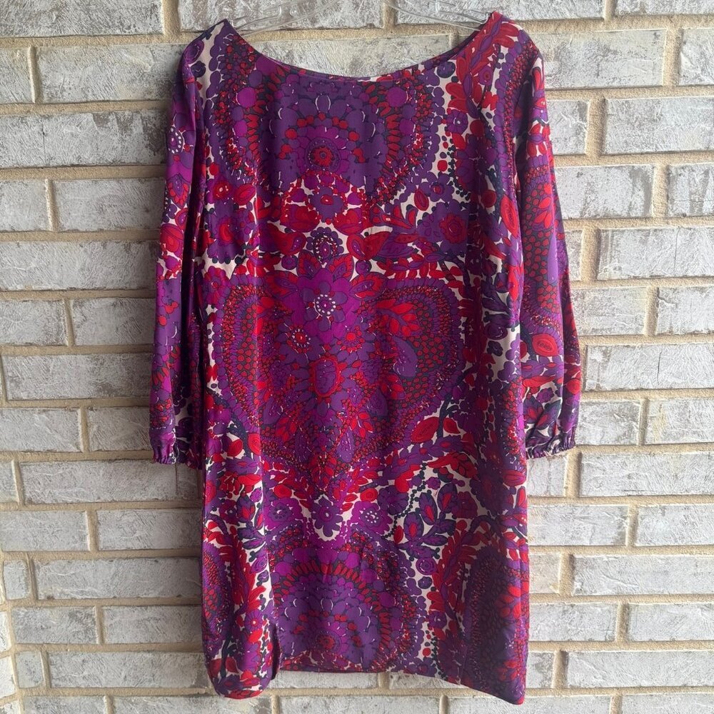 Trina Turk 3/4 Sleeve Red/Purple Floral Silk Dress Women's Size 10.
